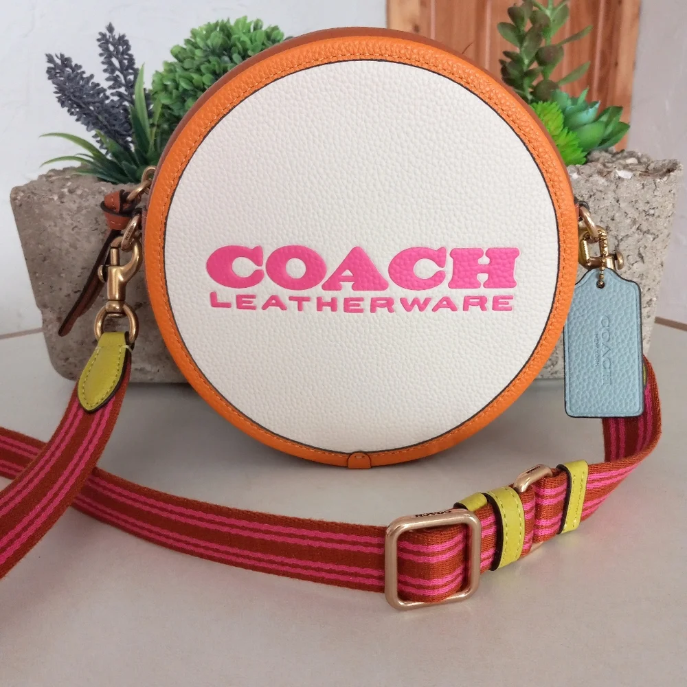 COACH Color-Block Leather Kia Circle Bag, Chalk/Multi